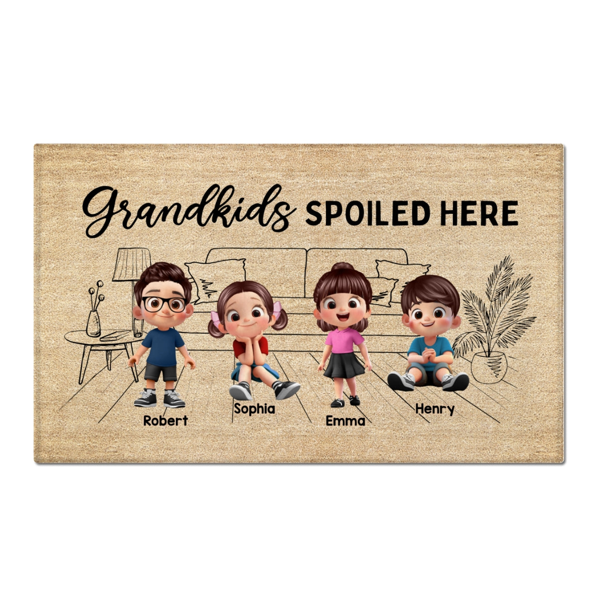 There's No Place Like Grandma Grandpa House Outline Background Personalized Doormat