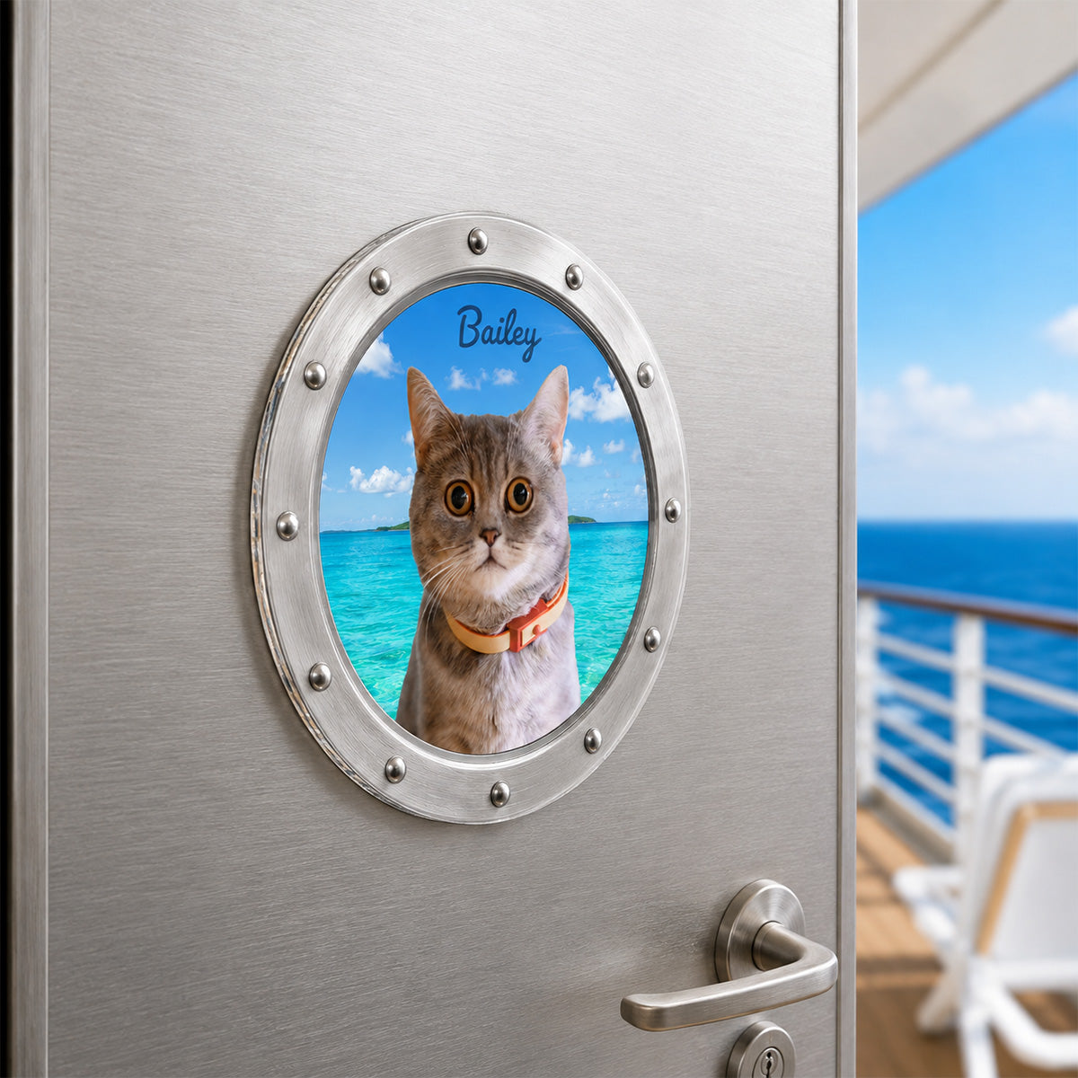 Custom Dog Cat Pet Photo Peeking Porthole - Personalized Cruise Door Magnet - Cruise Trip Keepsake For Pet Lovers