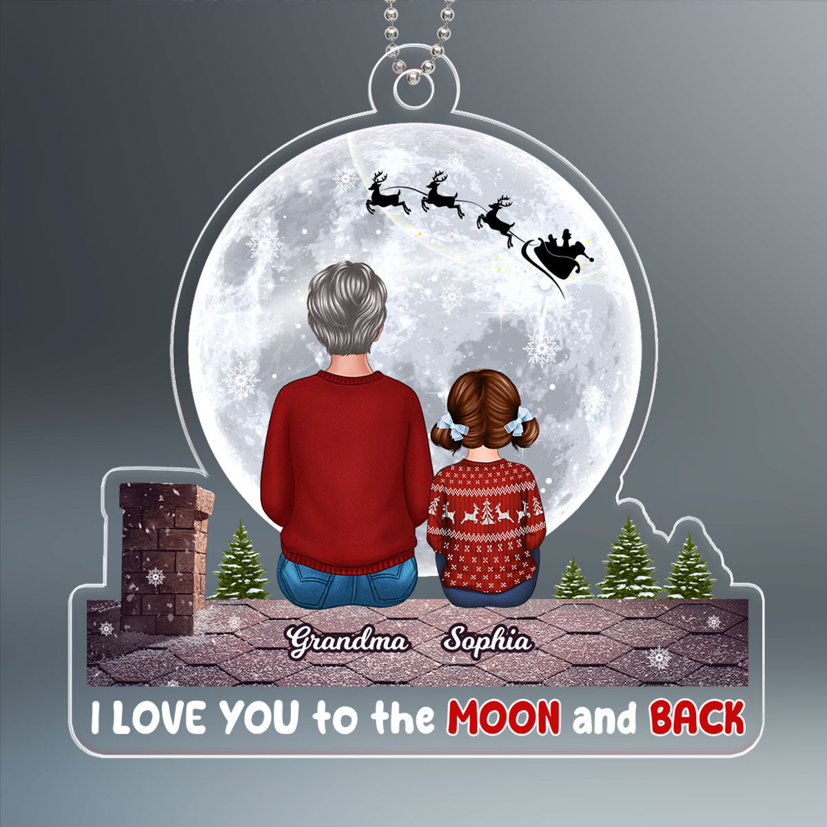 Grandma Grandkid Back View On Roof Love To The Moon Personalized Acrylic Ornament