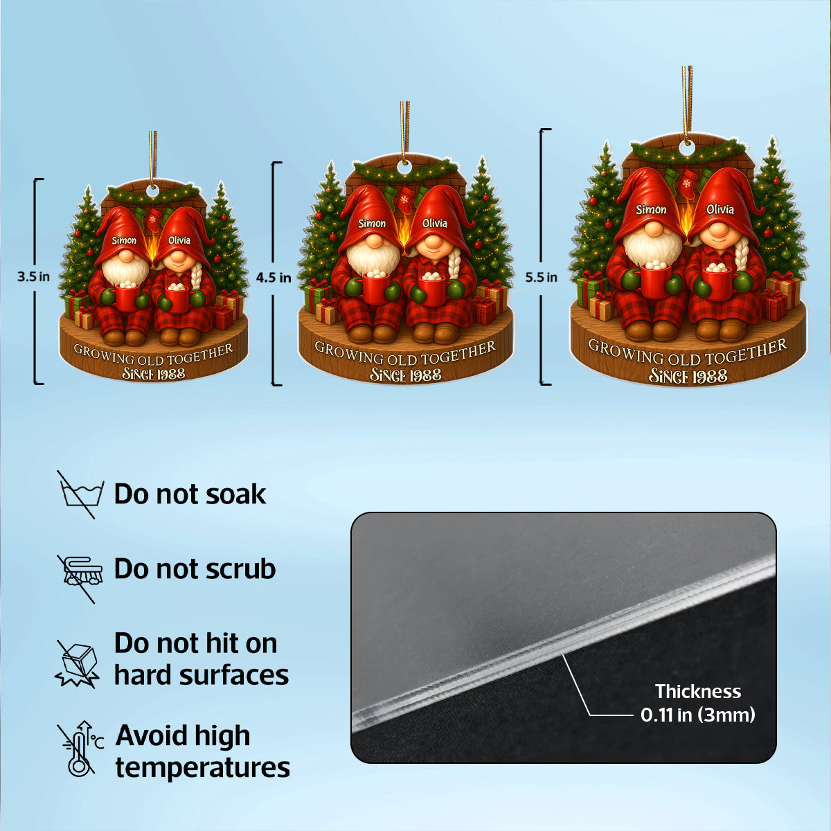 Gnome Couple With Hot Cocoa - Personalized Acrylic Ornament - Special Christmas Gift For Grandma, Grandpa, For Her, For Him