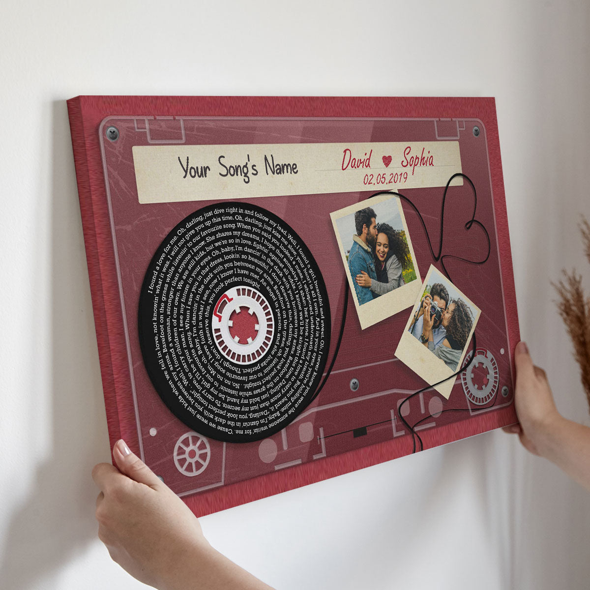 Red Cassette Tape Song Lyrics Art Personalized Canvas, Anniversary  Gift For Him, For Her, For The Couple