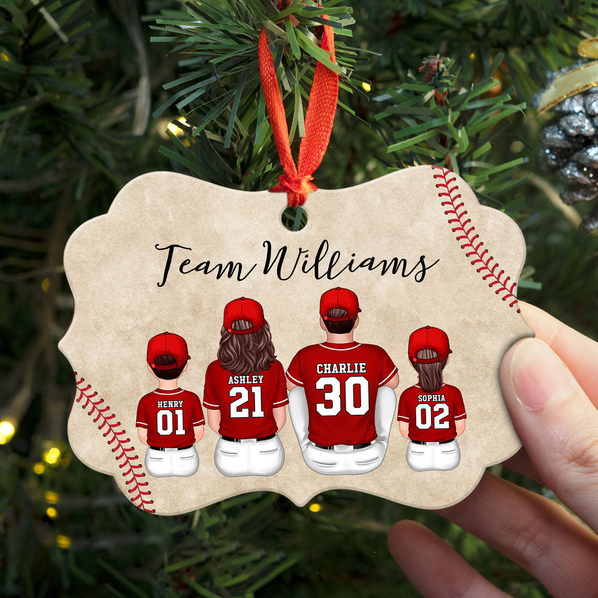 Baseball Family Team Sitting Personalized Aluminum Ornament, Christmas Decoration