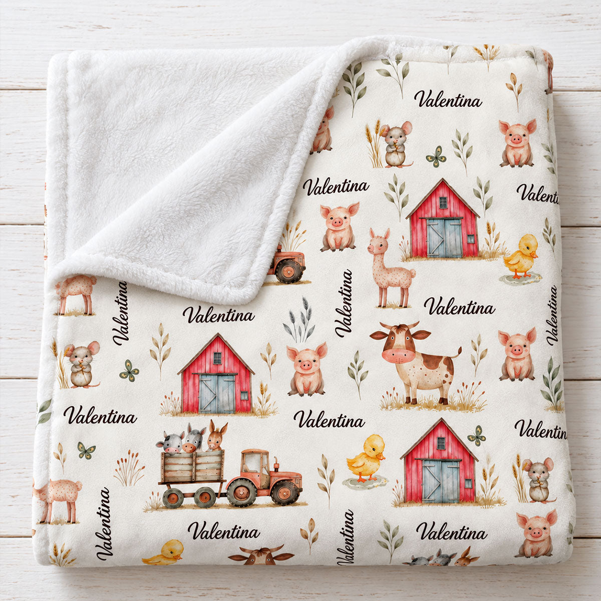 Farm Animal Print Custom Baby Name - Personalized Fleece Blanket - Nursery Farm Animal Theme For Baby Boy