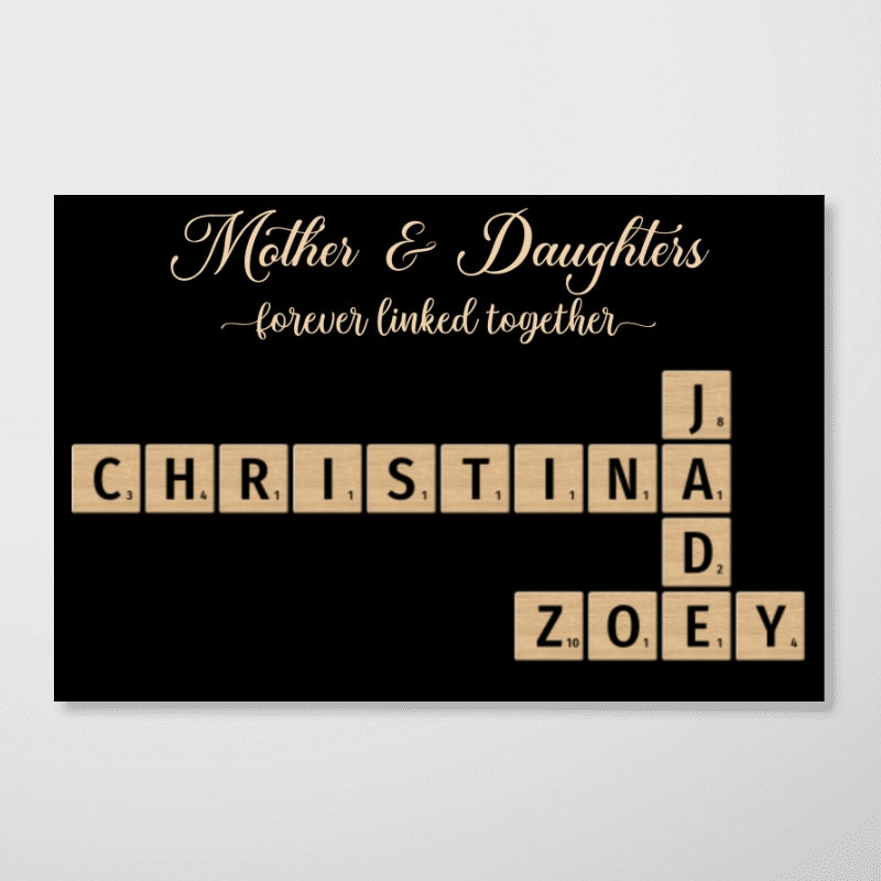 Mother & Father & Daughters & Sons Forever Linked Together Crossword Puzzle Art Personalized Poster, Gift For Mom, Daughters