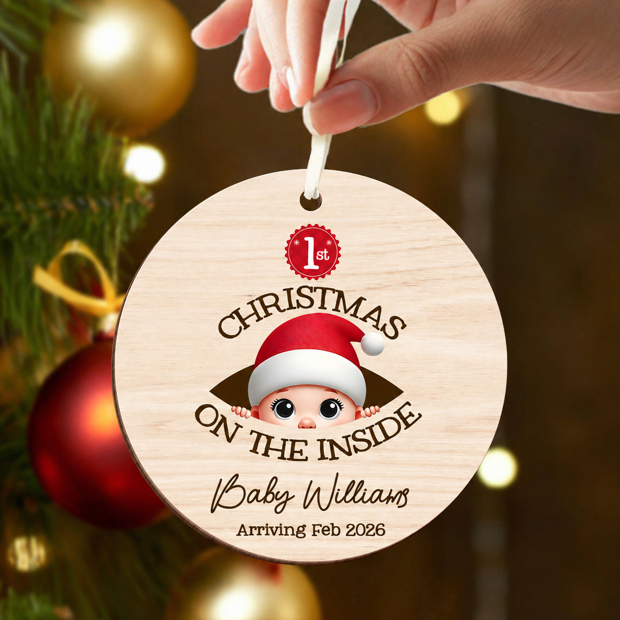 Personalized Baby's First Christmas On the Inside Wooden Ornament, Custom Pregnancy Reveal Ornament, Expecting Parents