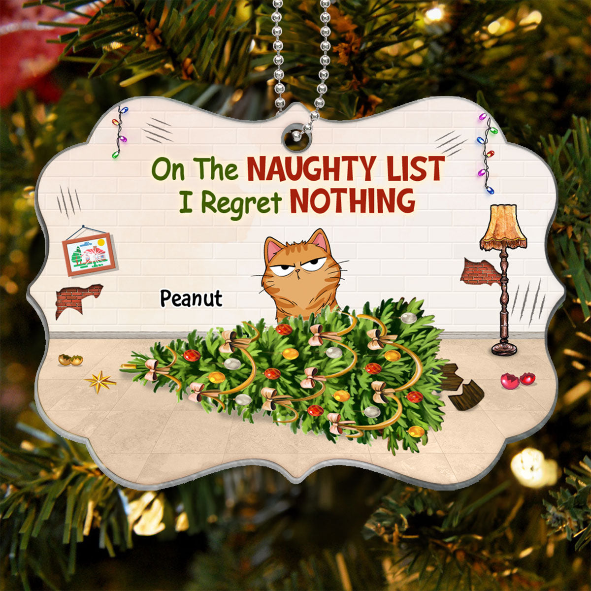 On The Naughty List Regret Nothing Funny Cat Expression Personalized Acrylic Ornament