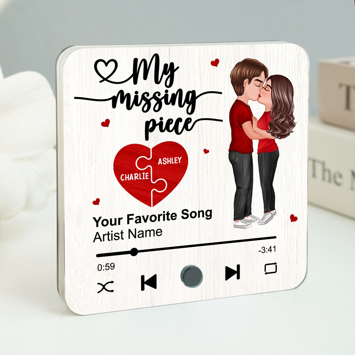 My Missing Piece Couple Kissing Favorite Song Personalized Music Fridge Magnet, Valentine‘s Day Gift For Her Gift For Him