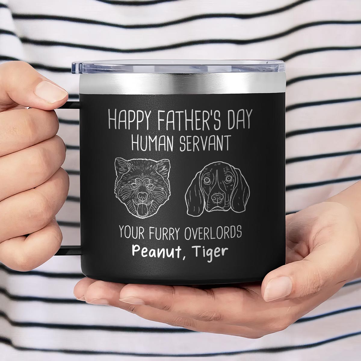 Happy Father's Mother's Day Human Servant Dog Head Outline Personalized Stainless Steel Tumbler With Handle