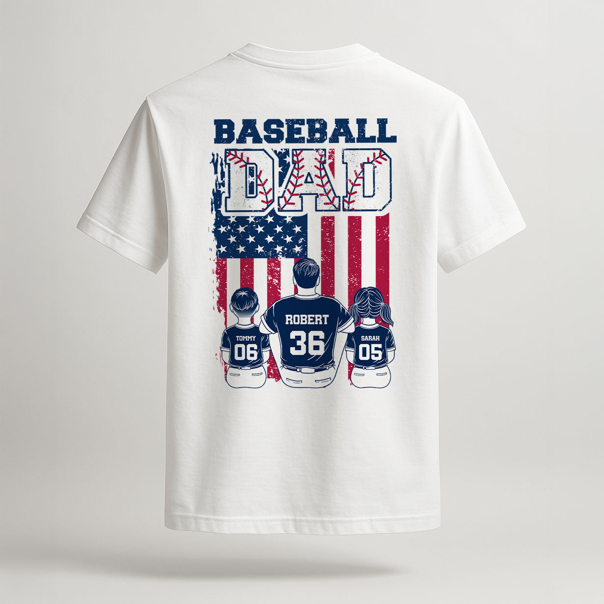 Retro Baseball Dad And Kids Nation Flag Personalized Shirt