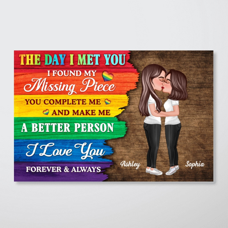Half LGBT Flag Couple The Day I Met You Pride Month Personalized Poster, Gift For Couple