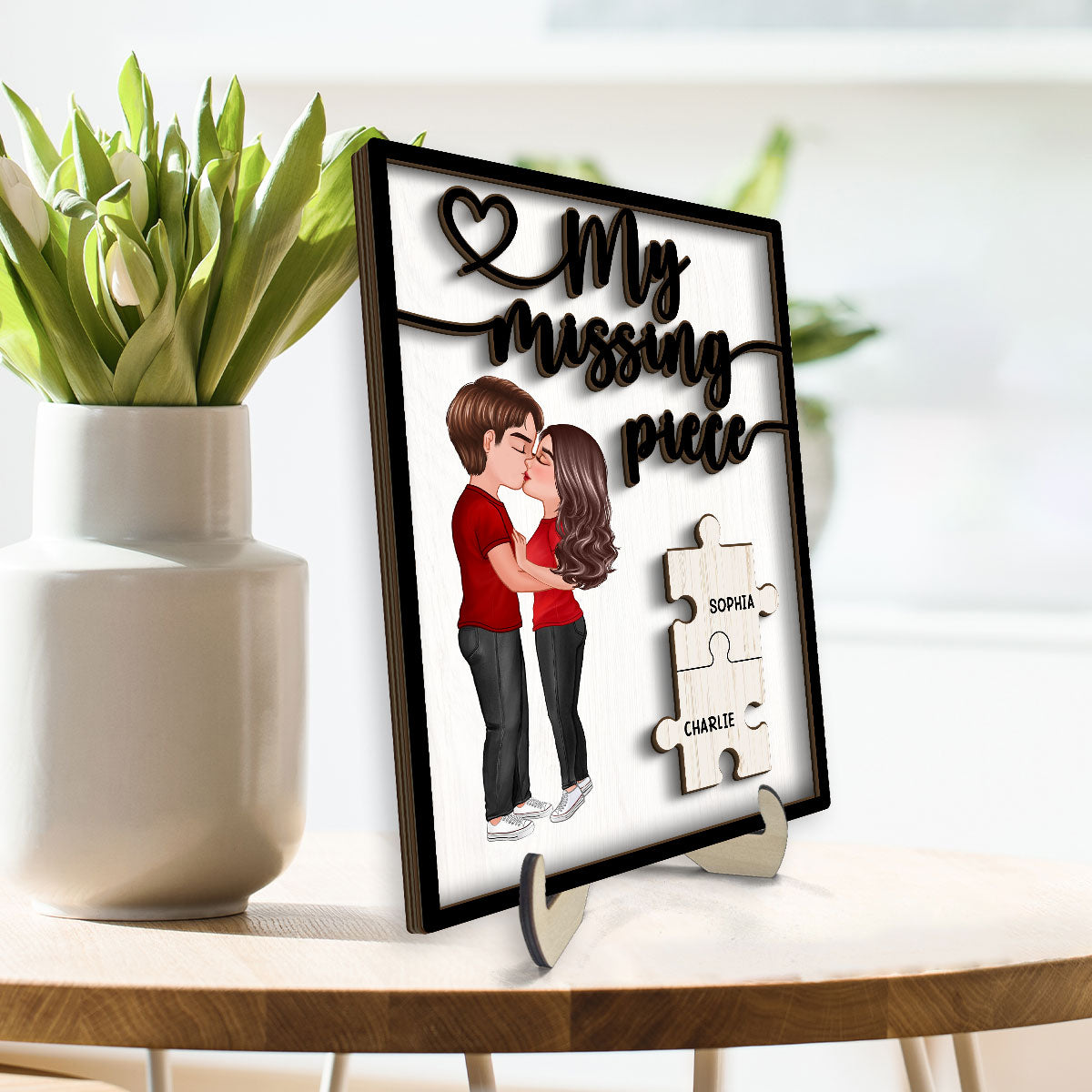 My Missing Piece Couple Kissing Valentine‘s Day Gift For Her Gift For Him Personalized 2-Layer Wooden Plaque