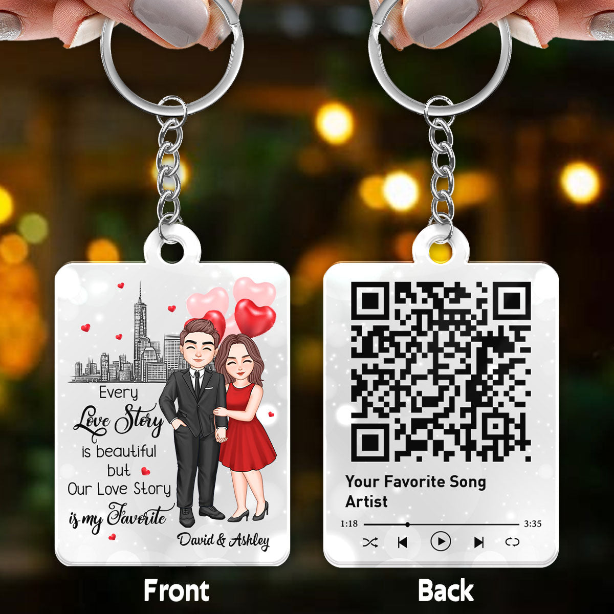 Our Favorite Love Story Couple Skyline Personalized Acrylic Keychain