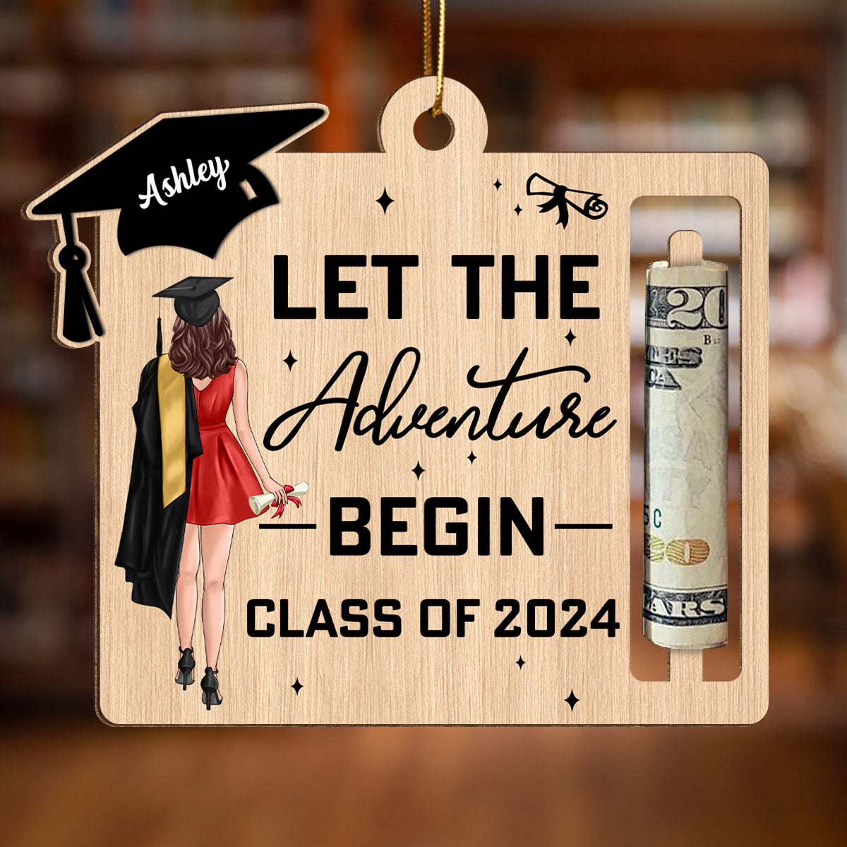 Let The Adventure Begin Personalized Holiday Money Holder Ornament, Christmas Gift