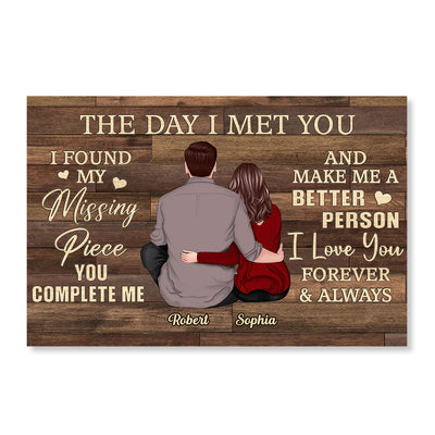 Found My Missing Piece Back View Couple Sitting Brown Palette Personalized Horizontal Poster