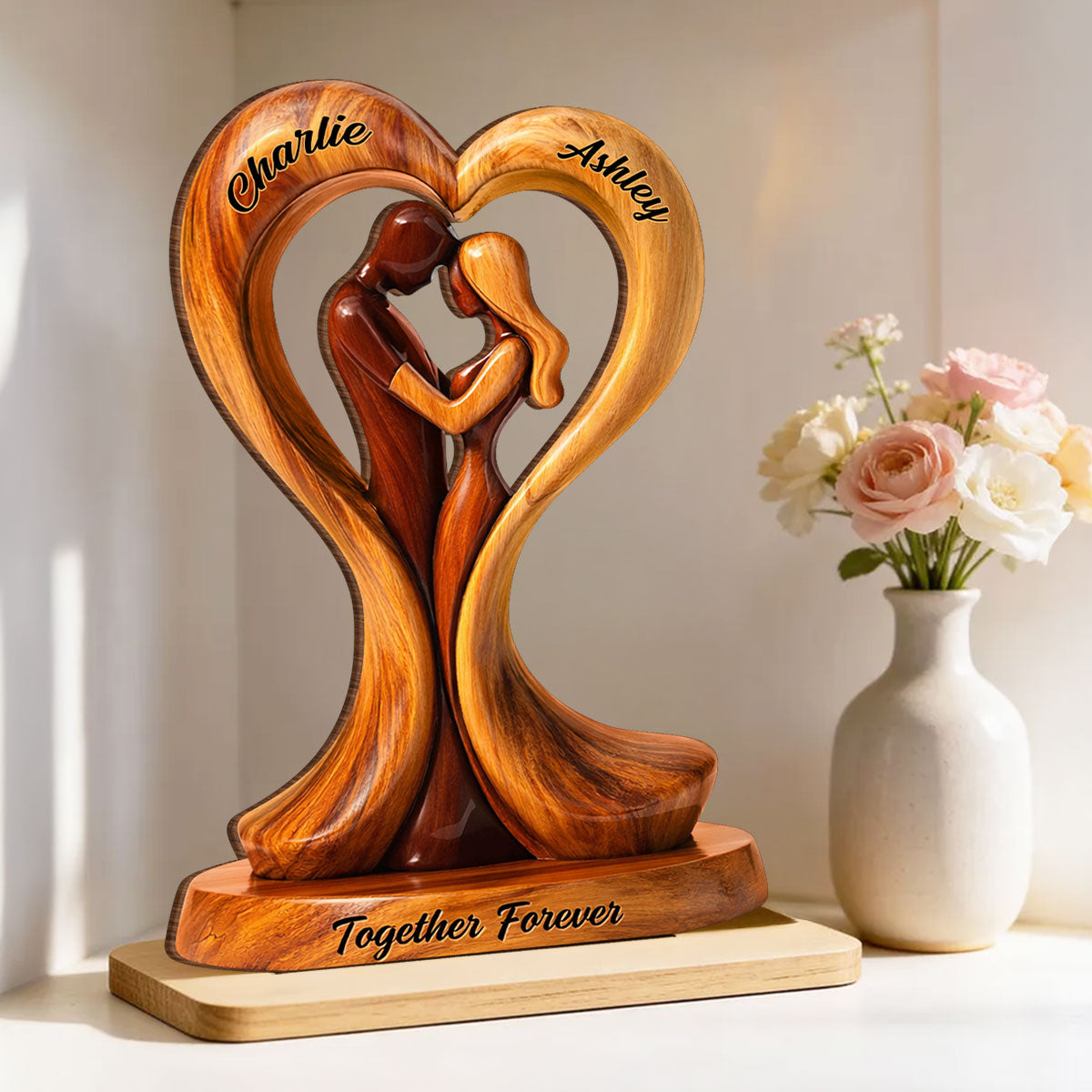 Together Forever Wooden Couple - Personalized 2-Layered Wooden Plaque - Anniversary, Valentine's Day Gift, Gift For Him, Gift For Her