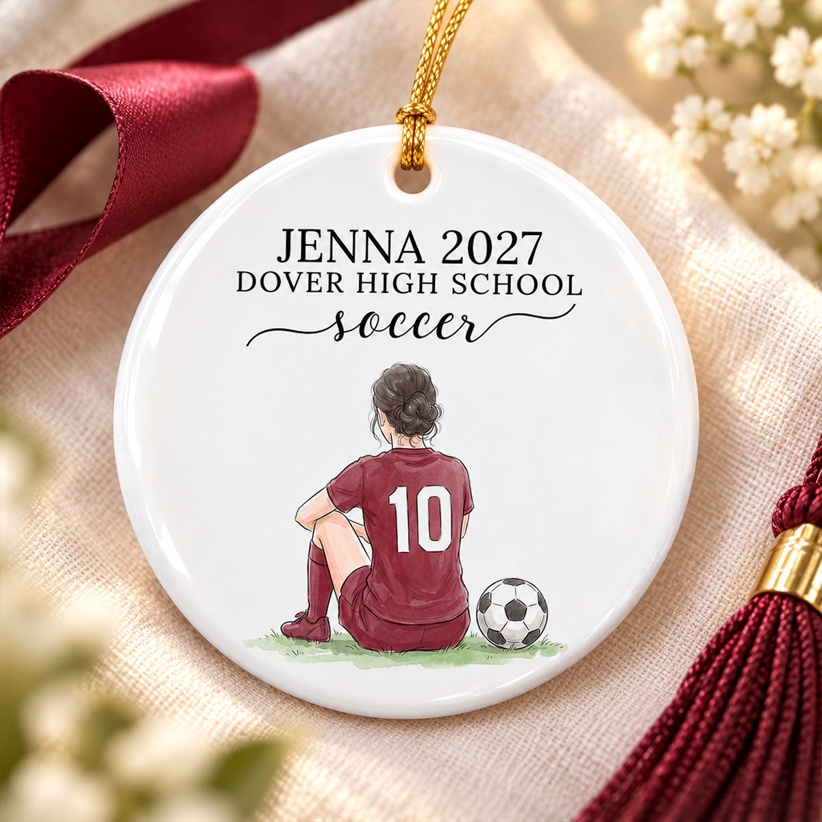 Custom Soccer Senior Portrait from Photo - Personalized Ceramic Ornament - Christmas Gift for Daughter, Son