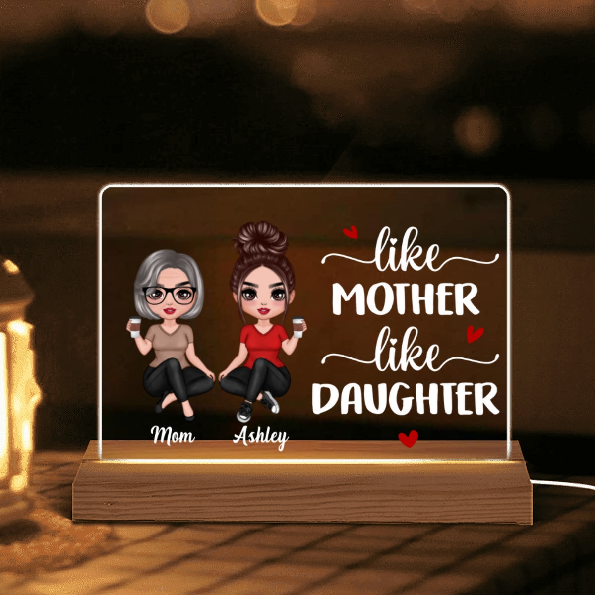 Doll Women Sitting Like Mother Like Daughter Personalized Custom Shape LED Night Light