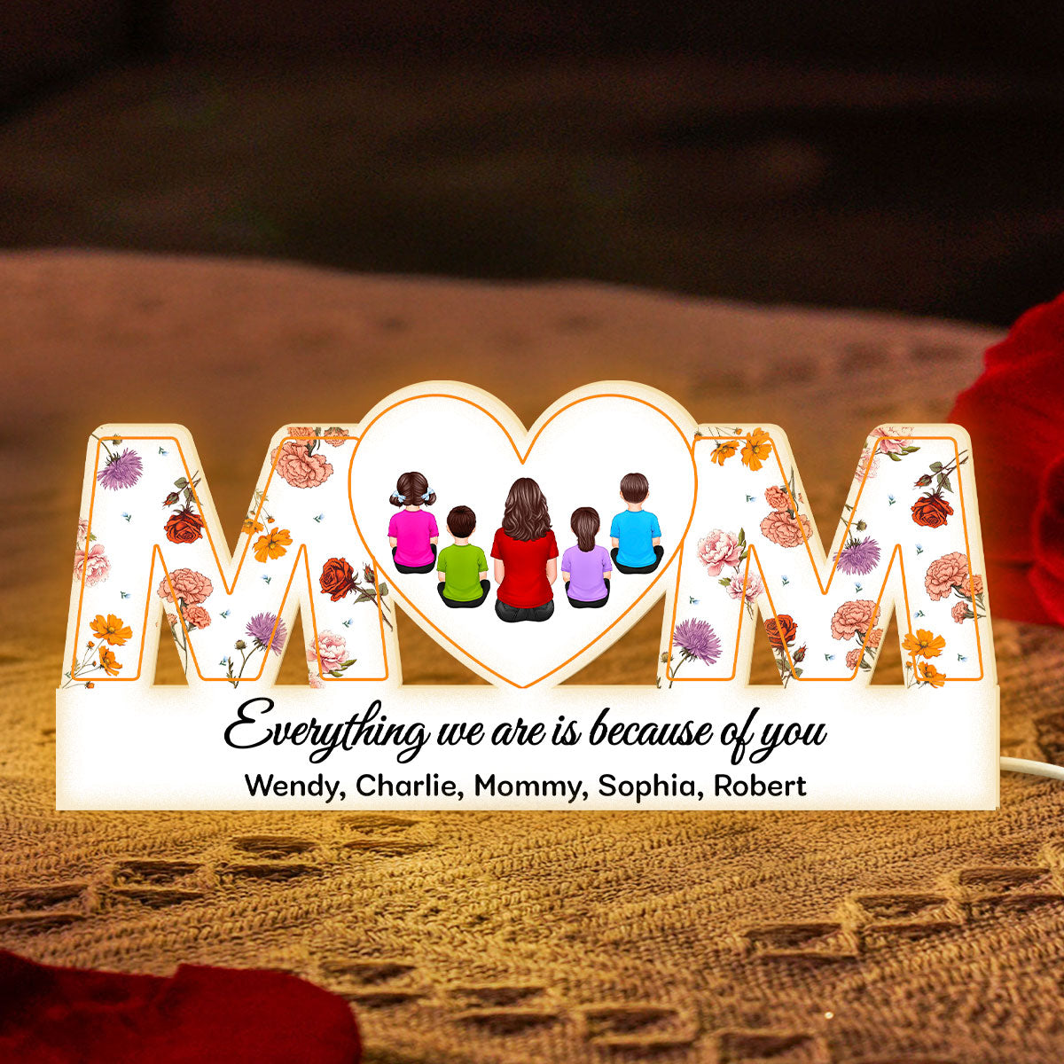 MOM Birth Month Flower Personalized Light Box, Heartfelt Gift For Mom