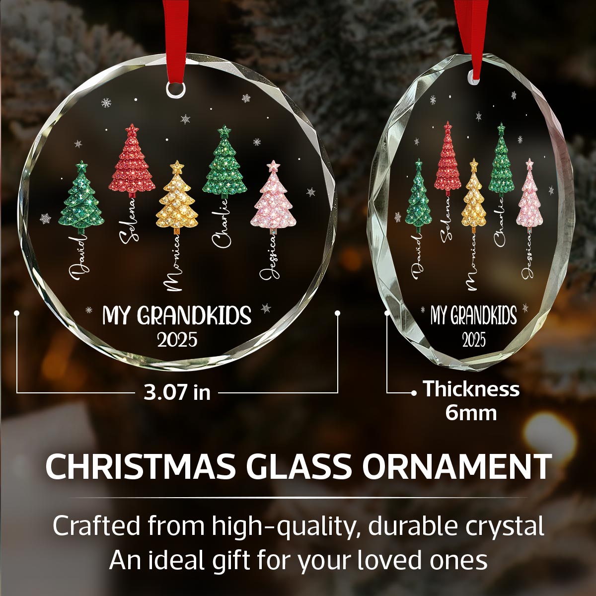 My Grandkids 3D Crystal Effect Christmas Tree - Personalized Glass Ornament - Christmas Gift for Grandma