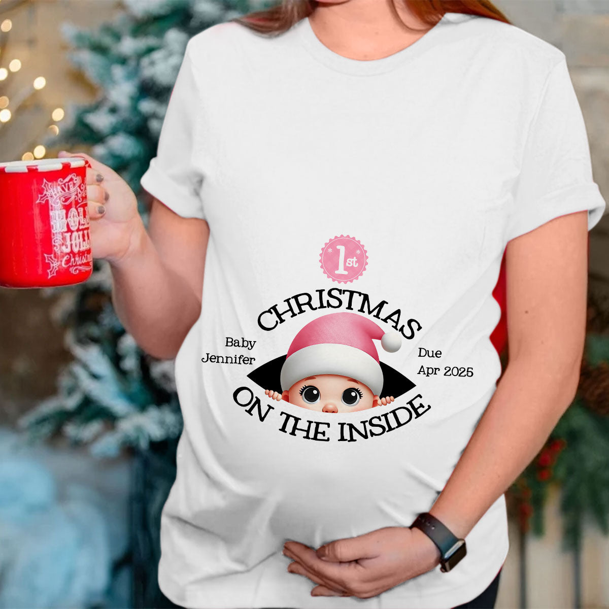 Personalized Baby's First Christmas On the Inside Shirt, Custom Pregnancy Reveal Shirt, Expecting Parents