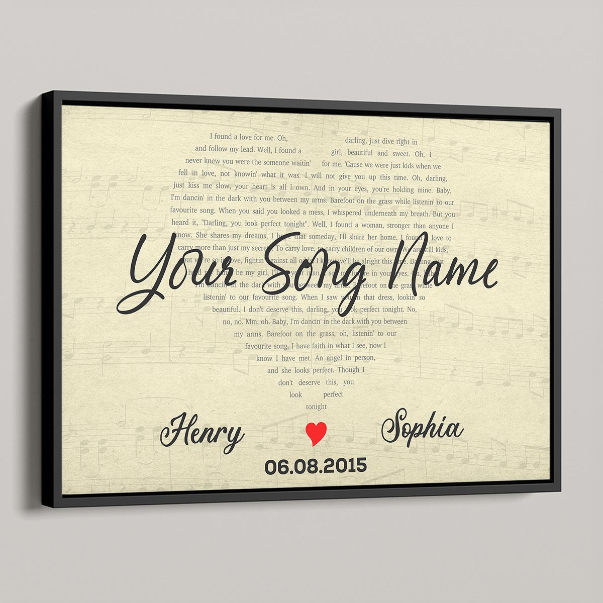 Custom Heart-Shaped Song Lyrics Art Personalized Poster, Anniversary  Gift For Her, For Him