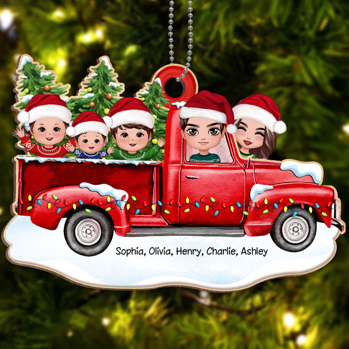 Christmas Whole Doll Family On Truck Personalized Wooden Ornament