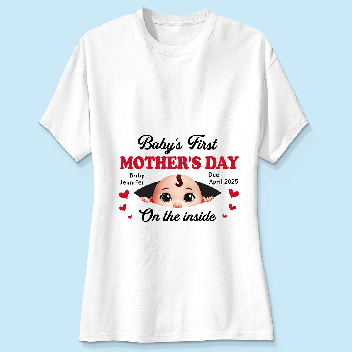 Baby First Mother's Day On The Inside Personalized Shirt, Custom Pregnancy Reveal Shirt, Gift For Expecting Moms