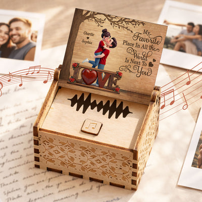 Couple Kissing Under Tree - Personalized Wooden Music Box - Sentimental Valentine's Day Gift for Her, for Him