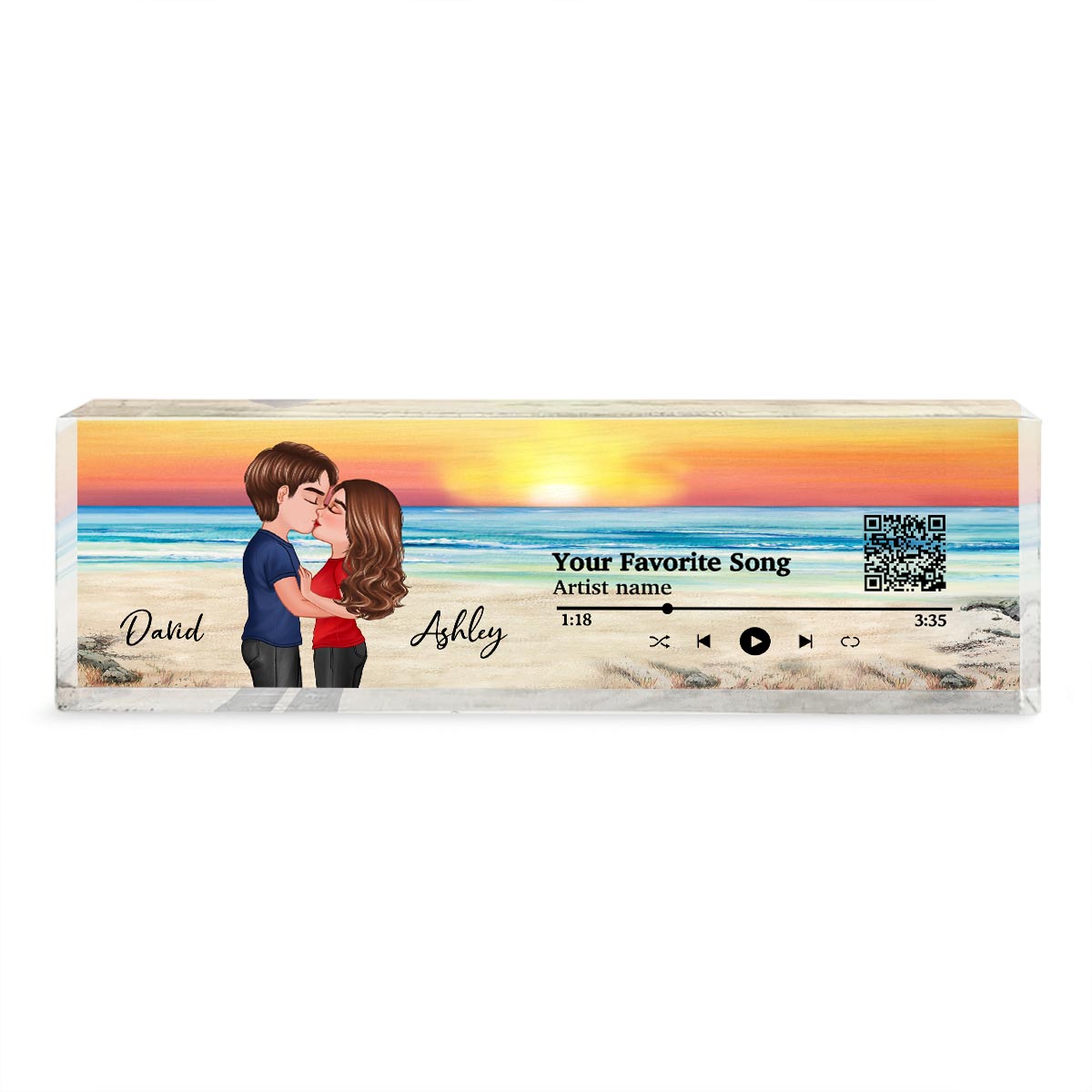 Couple Kissing Favorite Song QR Code Personalized Acrylic Block Plaque