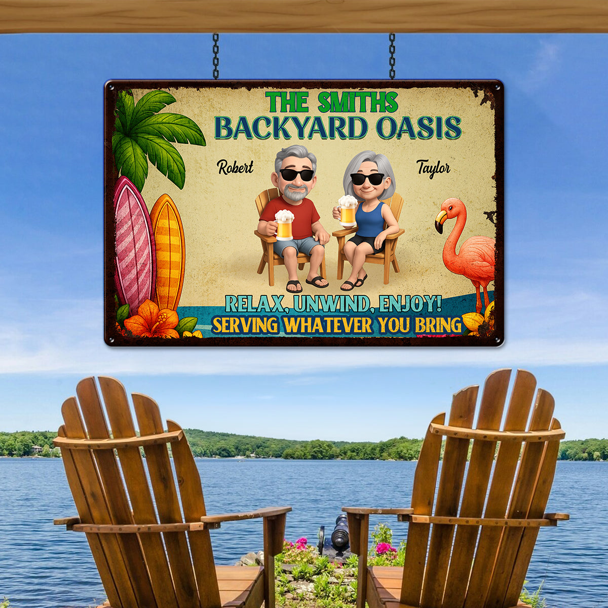 Backyard Oasis Serving Whatever You Bring, Personalized Metal Sign, Patio Decor, Pool Sign, Tiki Bar