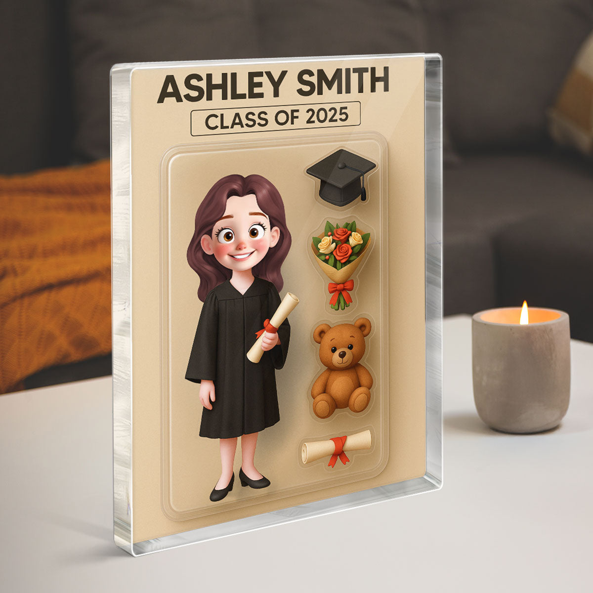 3D Effect Cartoon Funny Style Graduate Custom Figure Personalized Flat Rectangle Acrylic Block Plaque