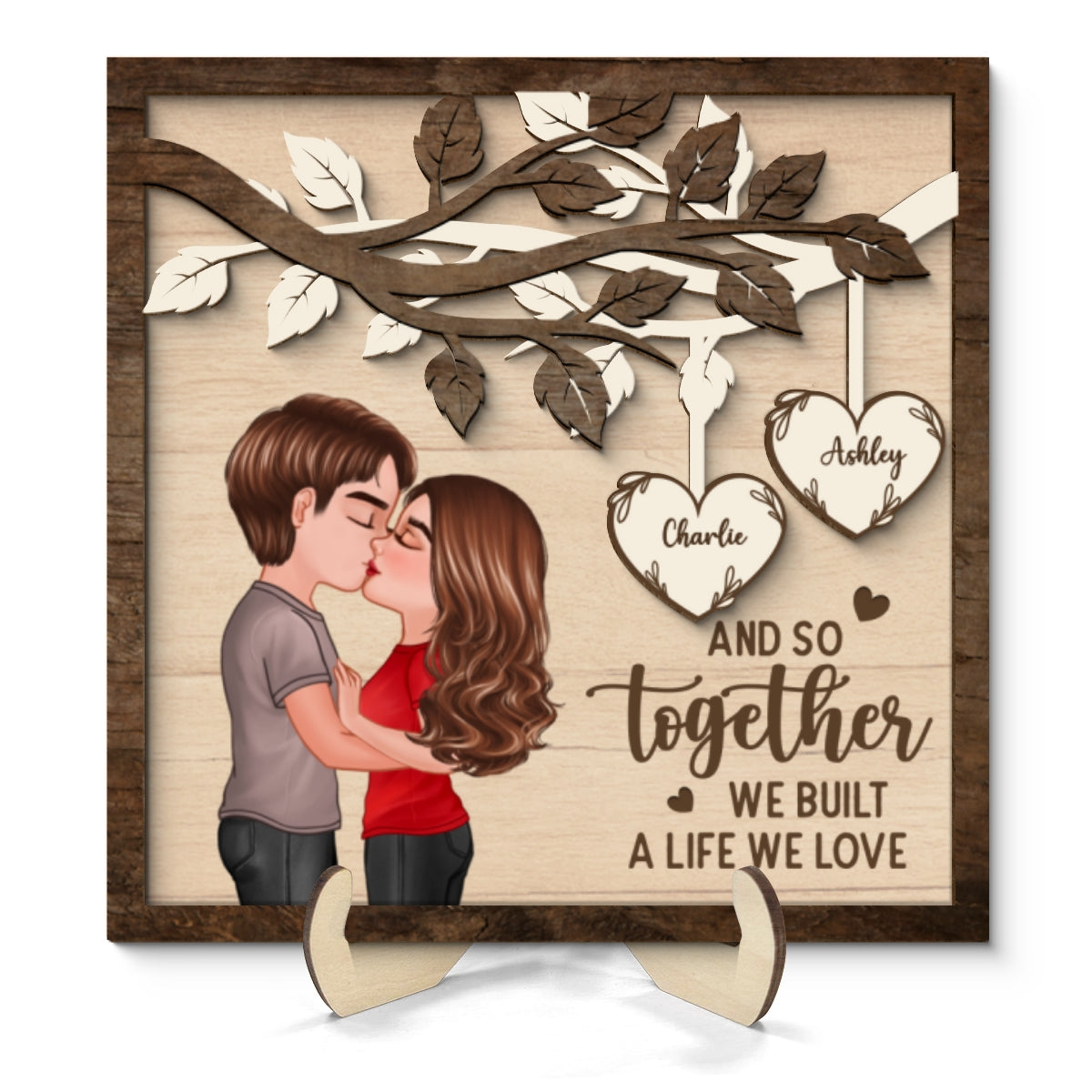 Couple Kissing Under Tree Valentine‘s Day Gift For Him For Her Personalized 2-Layer Wooden Plaque