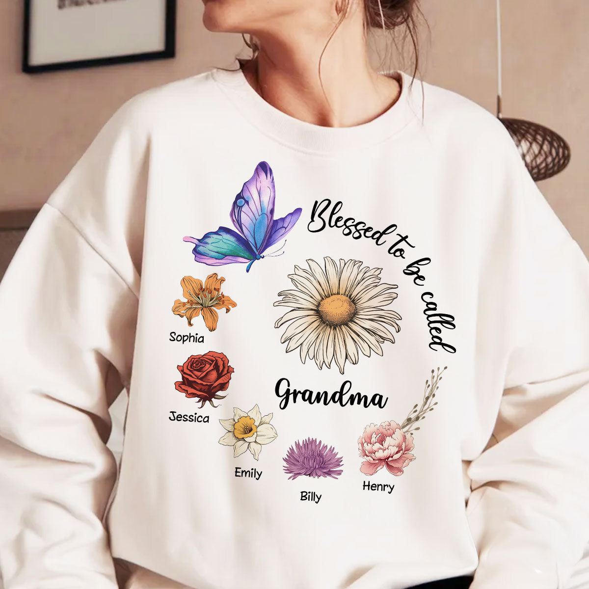 Blessed To Be Called Mom Grandma Circle Birth Month Flowers Personalized Shirt, Gift for Moms, for Grandmas