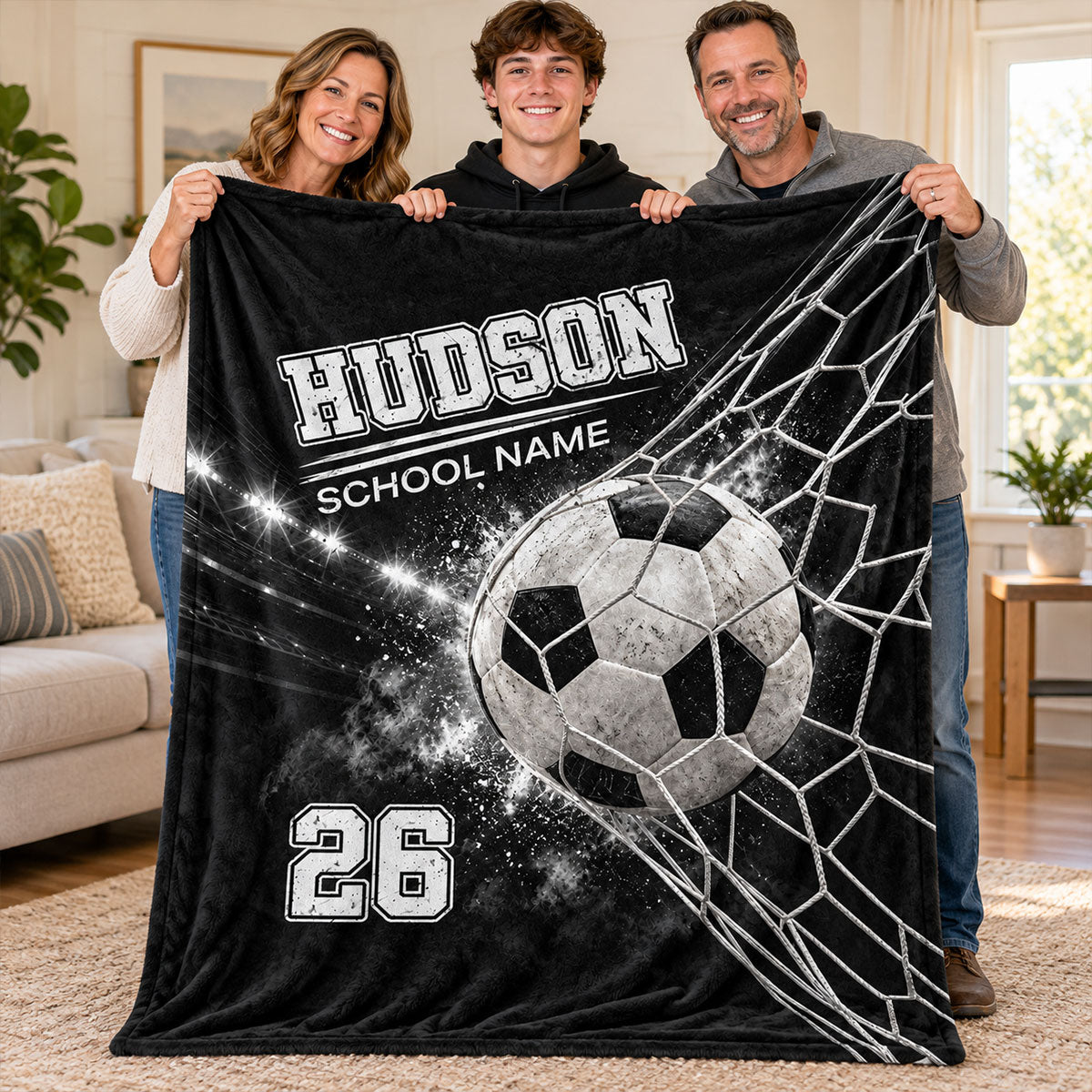 Soccer Goal Net - Personalized Fleece Blanket - Custom Player Name & Jersey Number