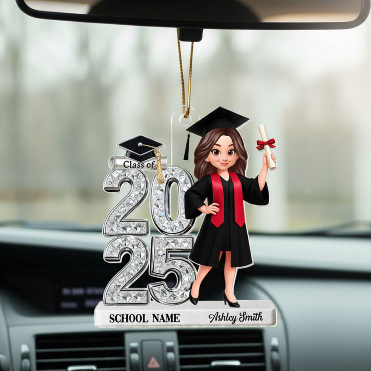 3D Shiny Effect Class Of 2025 2026 Senior - Personalized Acrylic Car Hanger- Gift For Graduates, Daughter, Son