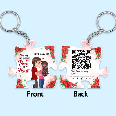 Rose Pattern Doll Couple Kissing Favorite Song Scannable QR Code Personalized Acrylic Keychain