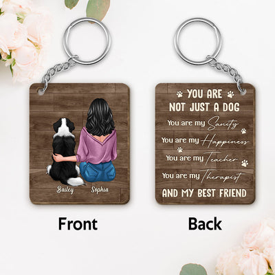 Back View Woman Sitting With Dogs You Are My Sanity Personalized Wooden Keychain
