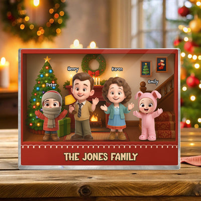 Family Christmas Action Figure Personalized Acrylic Block Plaque, Nostalgia Christmas Decor for Family