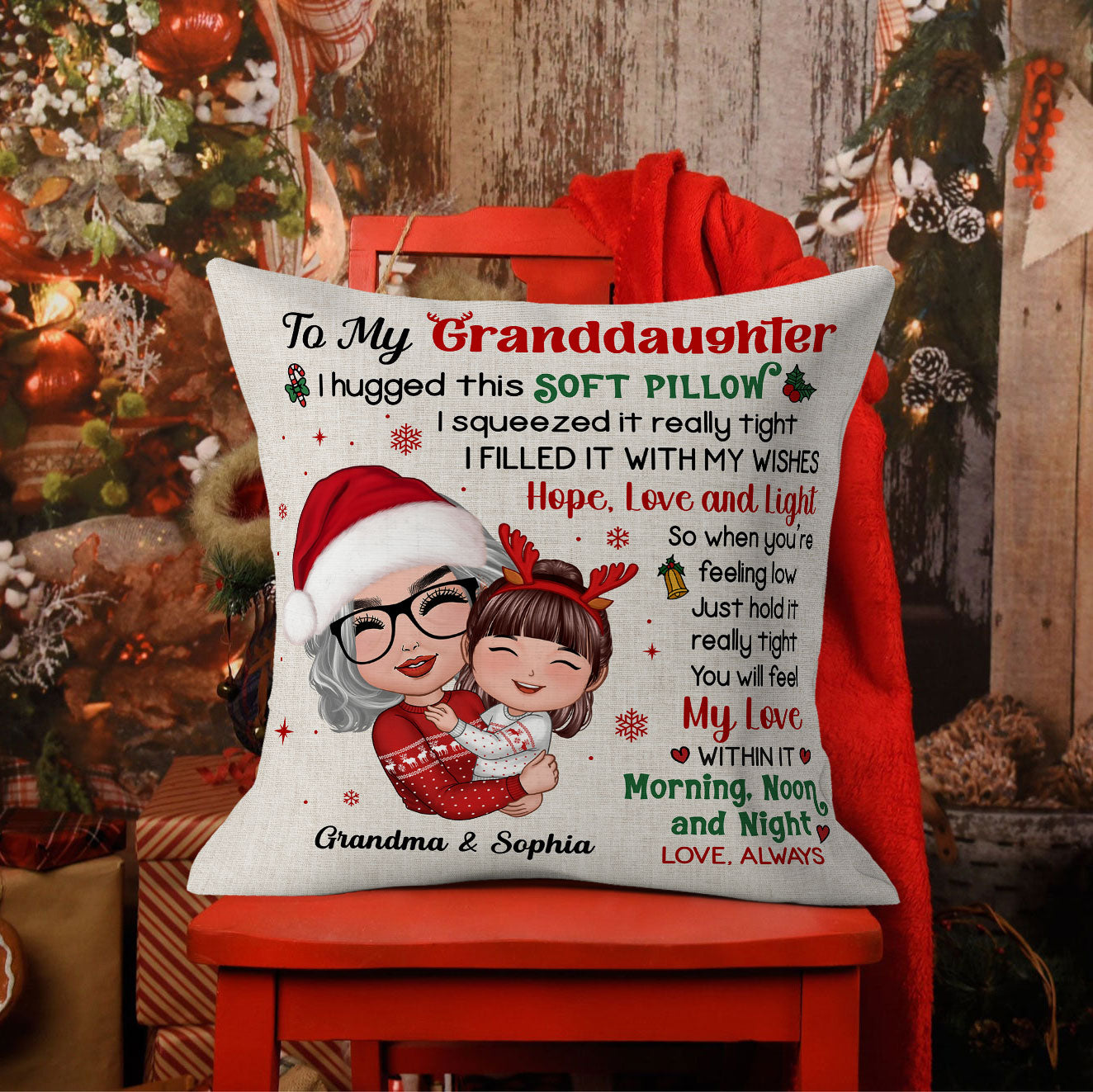 Doll Grandma Hugging Kid Christmas Gift For Granddaughter Grandson Personalized Pillow