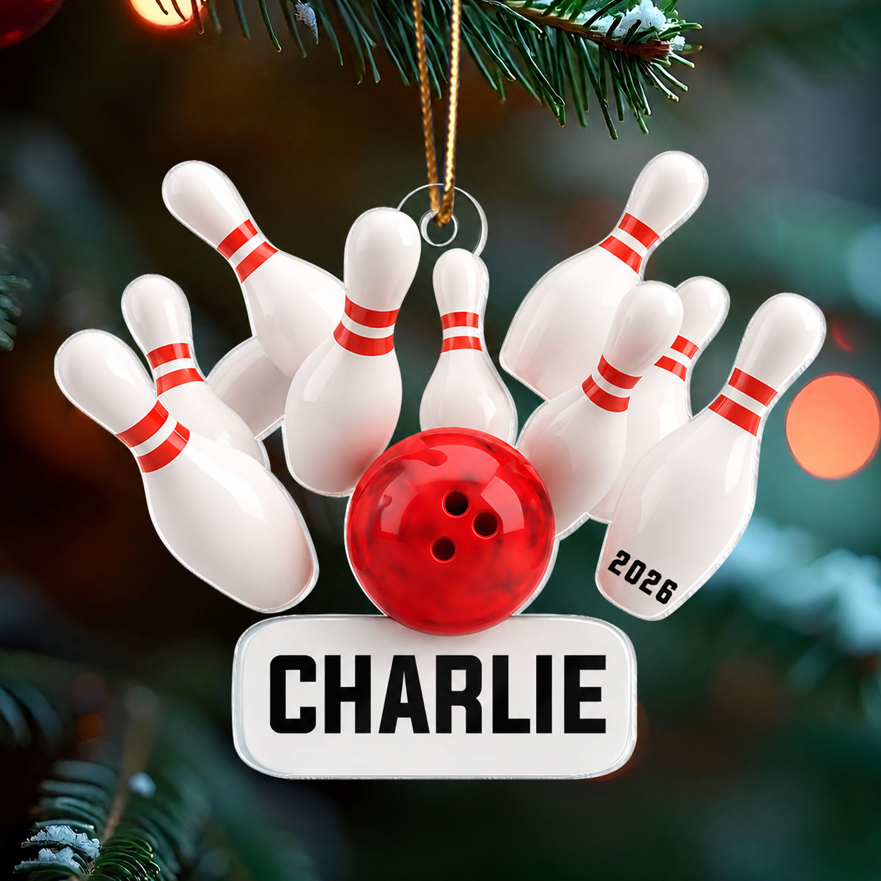 Custom Name Bowling Strike - Personalized Acrylic Ornament - Christmas Gift for Bowler