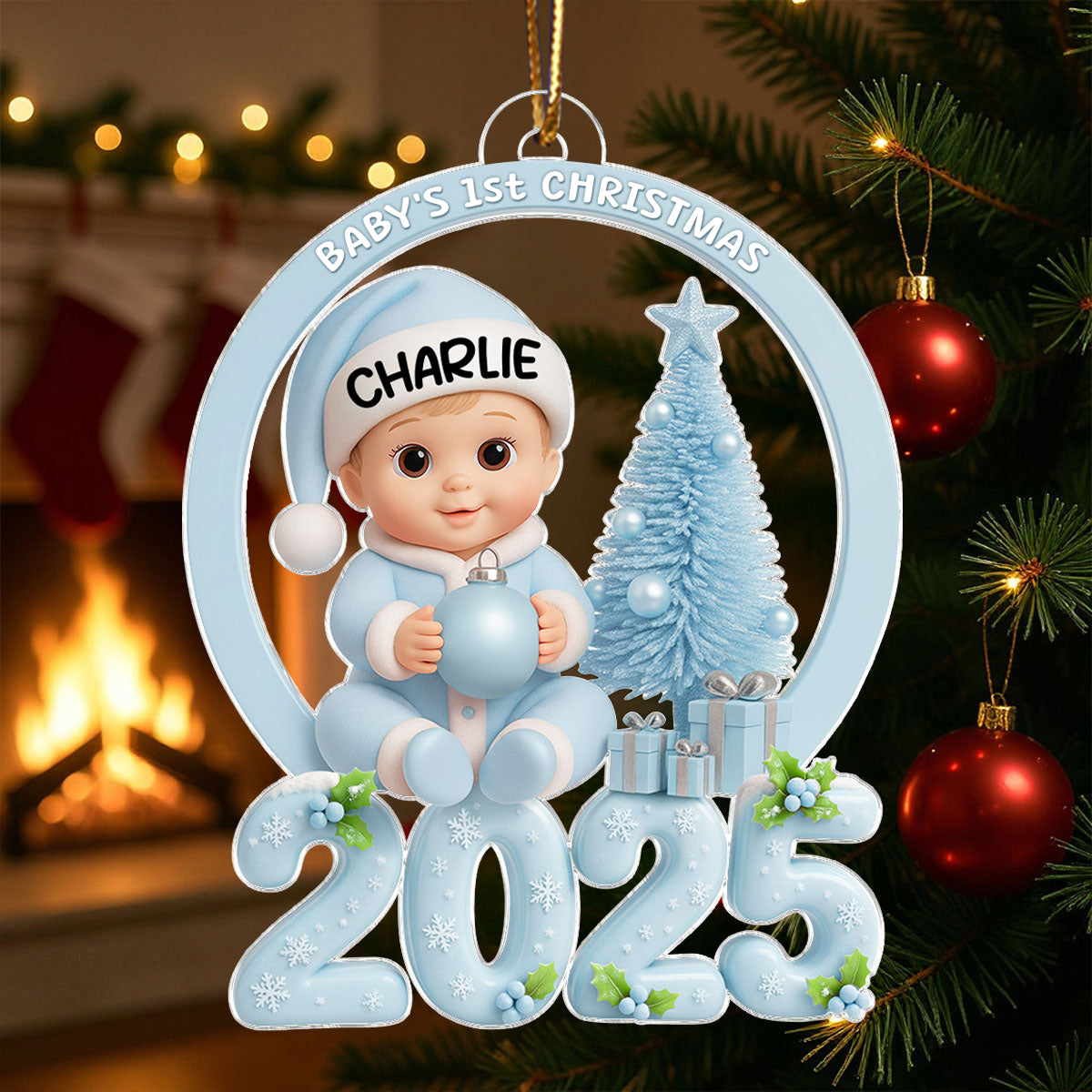 Baby's 1st Christmas Beside Christmas Tree - Personalized Acrylic Ornament - Unique Christmas Gift For New Born, Baby
