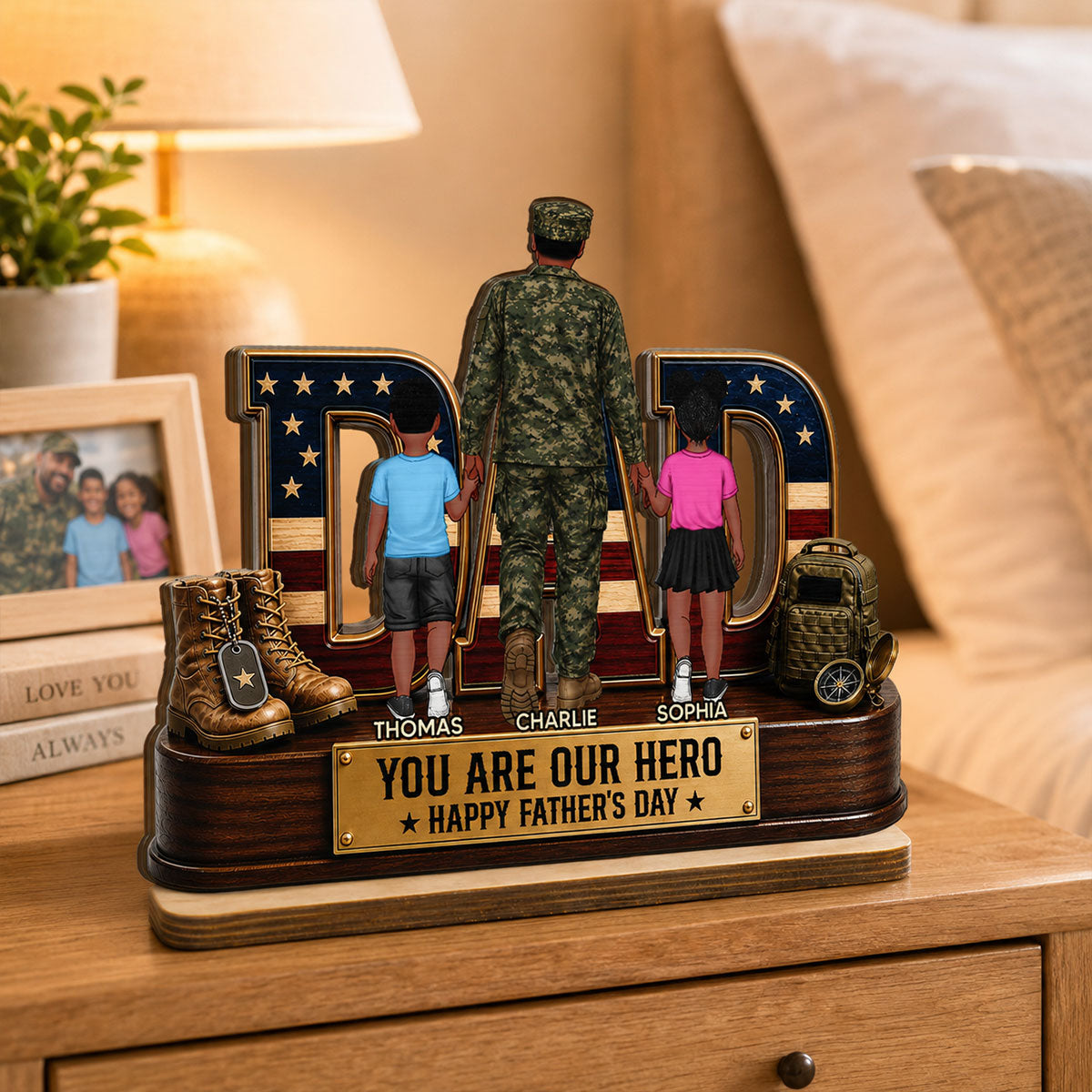 Nation Flag Military Dad You Are Our Hero - Personalized 2-Layered Wooden Plaque - Father's Day Gift For Dad, Husband