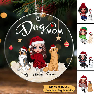 Dog Mom Sitting Doll Girl Christmas Personalized Acrylic Ornament