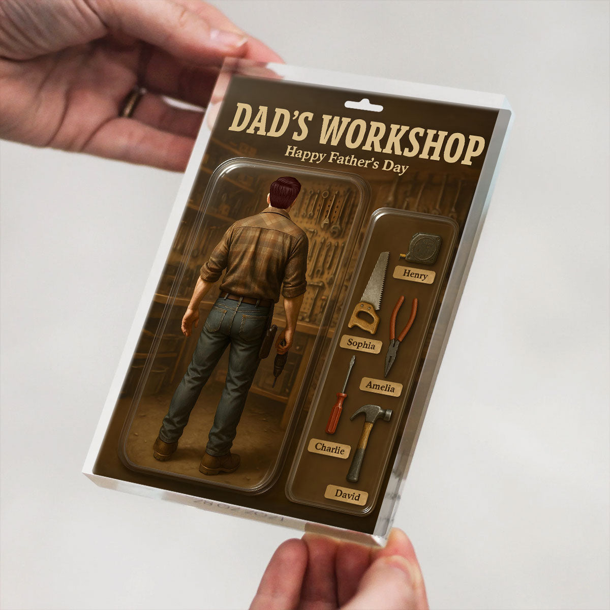 Dad's Workshop With Kids' Names Grandpa's Workshop Custom Figure Personalized Acrylic Block Plaque, Unique Father's Day Gift For Him, For Dad, For Grandpa