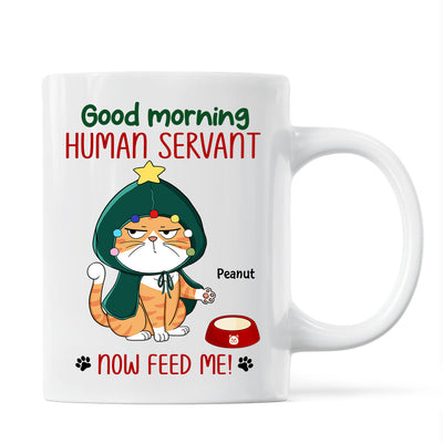 Good Morning Human Servant Now Feed Me Funny Cat Expression Personalized Mug