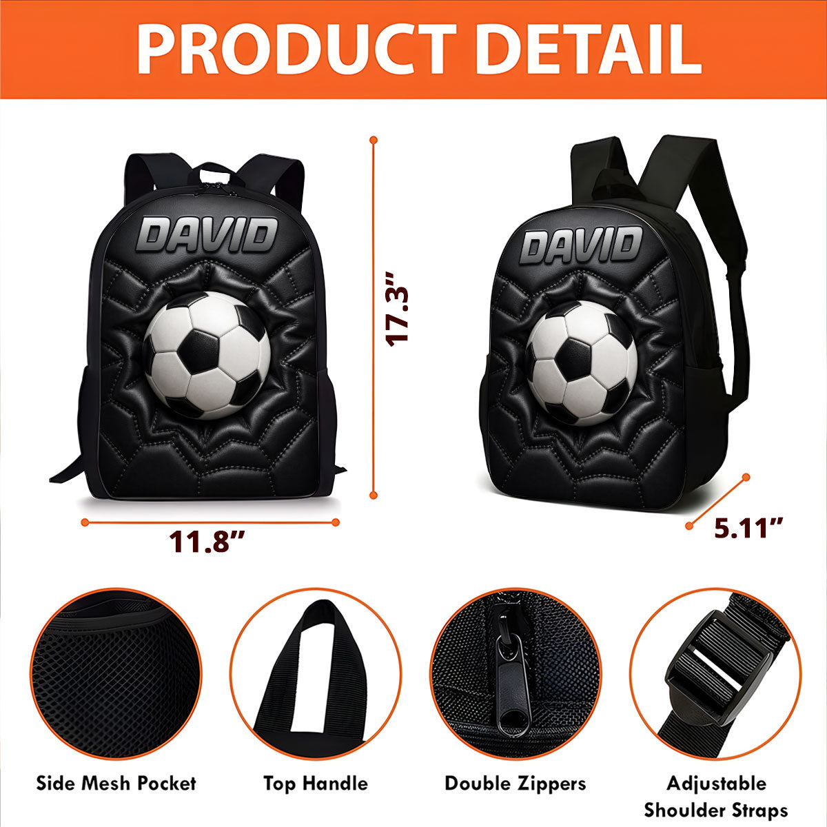 Soccer Ball Custom Name - Personalized Backpack - Back to School Trendy Design for Boys, Girls