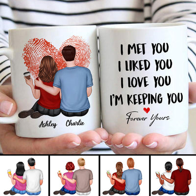 Embracing Couple Back View Finger Print Heart Personalized Mug