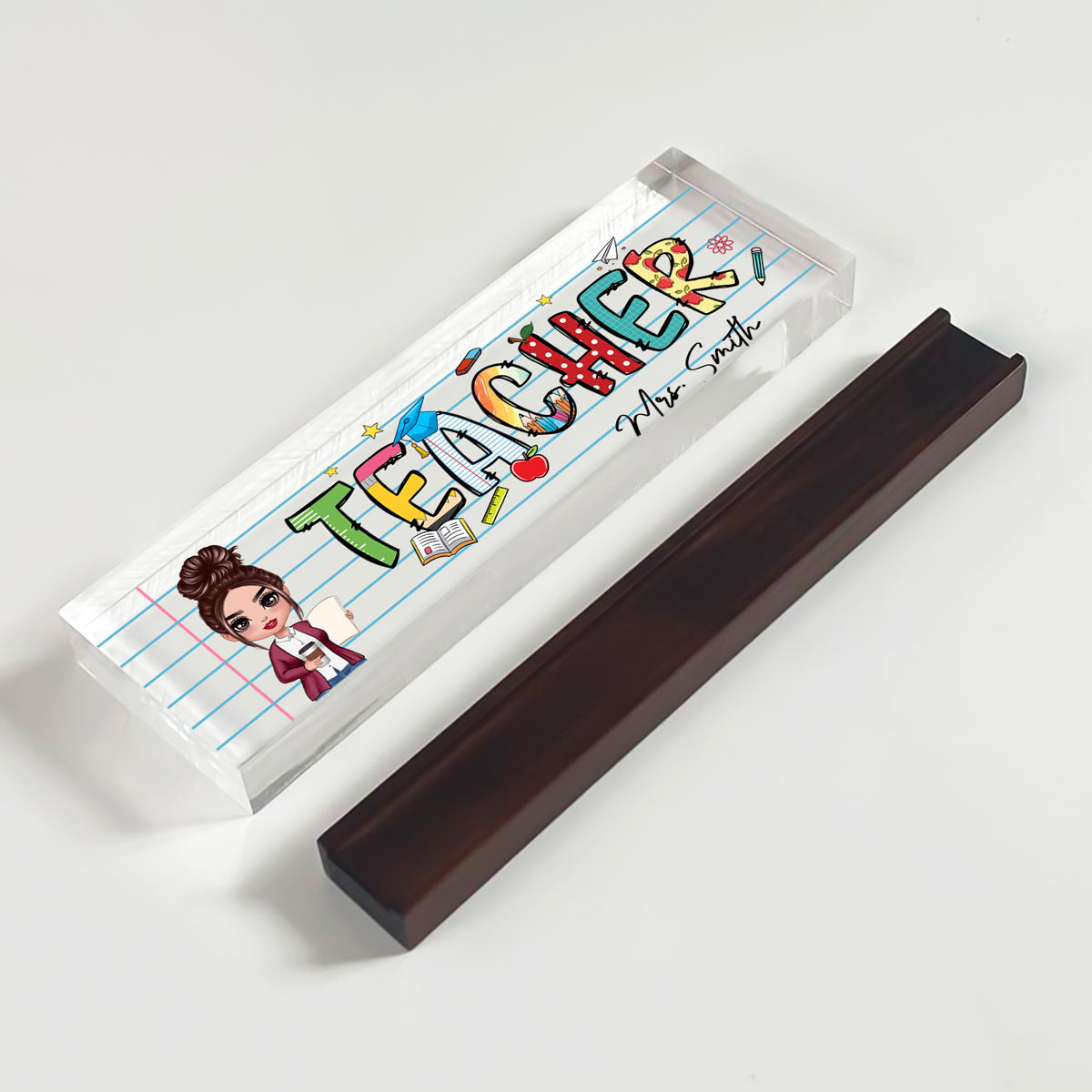 Teacher Beautiful Patterned Personalized Acrylic Desk Name Plate, Gift For Teacher, Office Decor