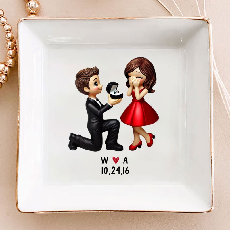 Couple Marriage Proposal Engagement Personalized Jewelry Dish, Just Engaged  Gifts For Her