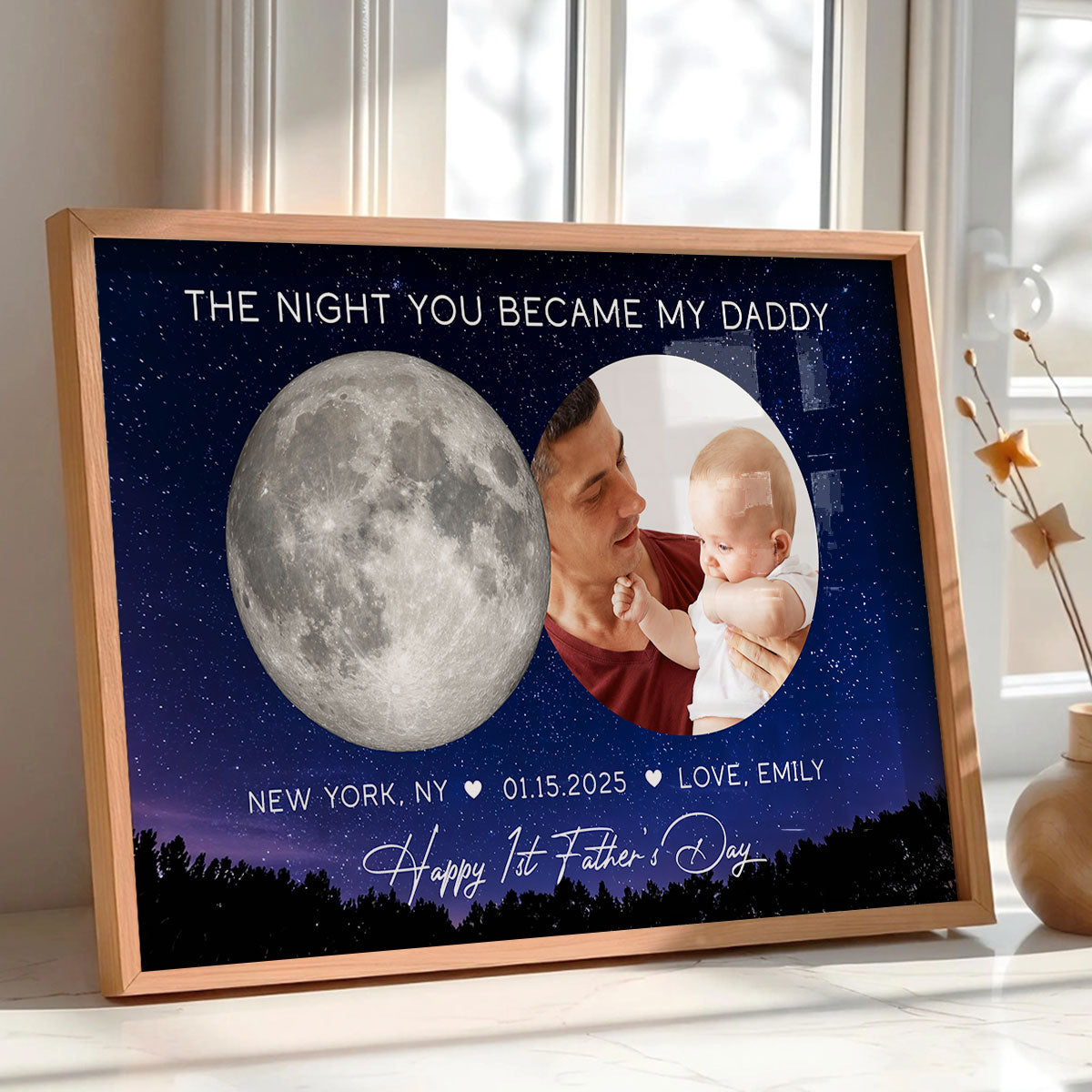 The Day You Became My Dad From Baby Happy 1st Father's Day Custom Birthday Moon Phase Personalized Poster| Father's Day Gift For New Dad